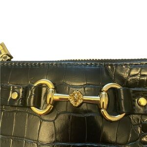 Anne Klein Black Croc-Embossed Leather wristlet with Gold Accents